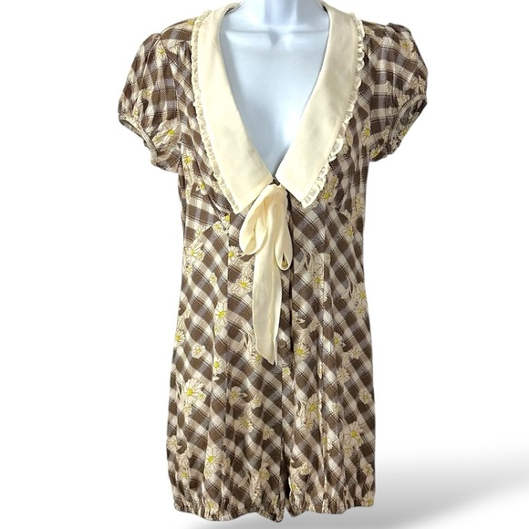 Urban Outfitters Kimchi Blue Bloomer Romper Plaid Ethereal Bow Dainty Size Small - Picture 5 of 11